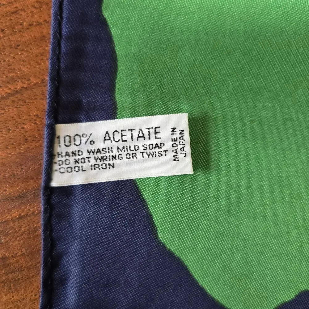 Vintage 70s Totes Rain Scarf Water Repellent Green Blue Floral Japan Retro